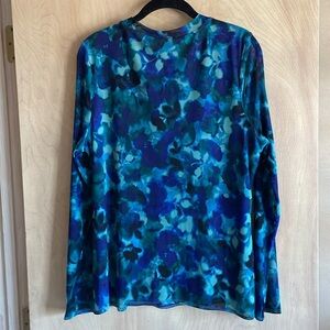 INC International Concepts Top Blue Turquoise Abstract Women’s Sz: L